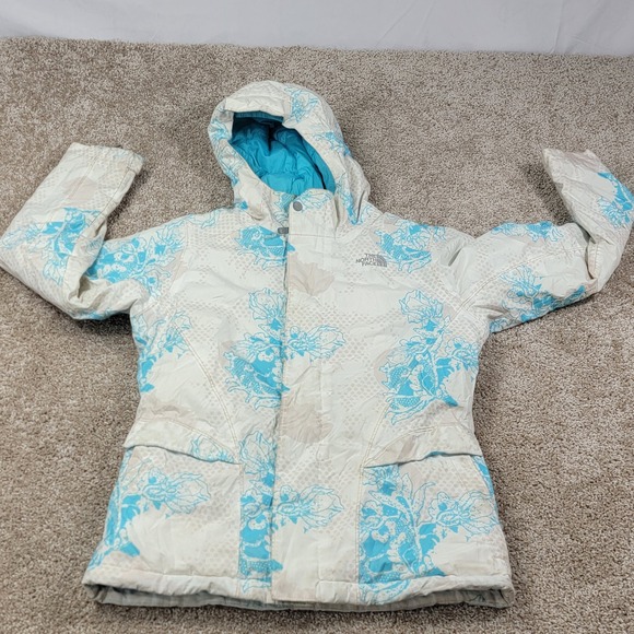 The North Face Girls L (14/16) Heatseeker Jacket Floral Print Coat White & Teal - Picture 1 of 9